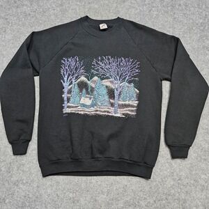 Vintage 90s Palomar Mountain California Snow Puff Paint Black Sweatshirt Jerzees